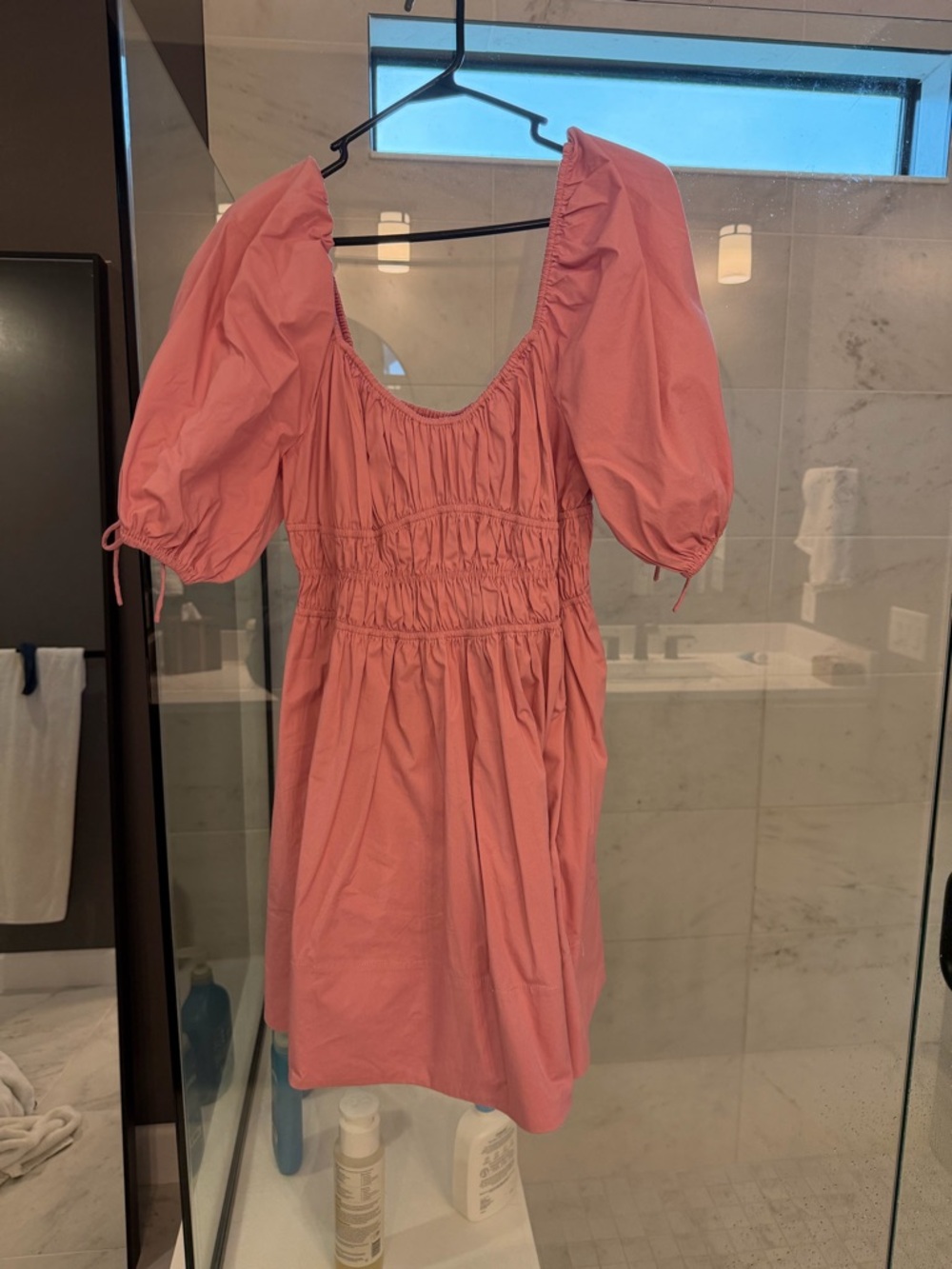 STAUD Pink Puff-Sleeve Mini Dress